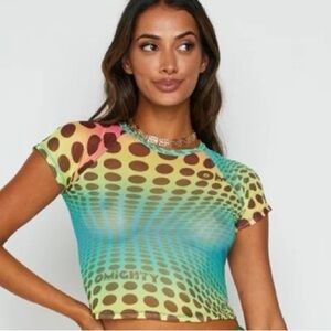 OMIGHTY Polka Dot rainbow mesh baby tee NWT